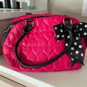 Pink Quilted Heart Bag with Bow